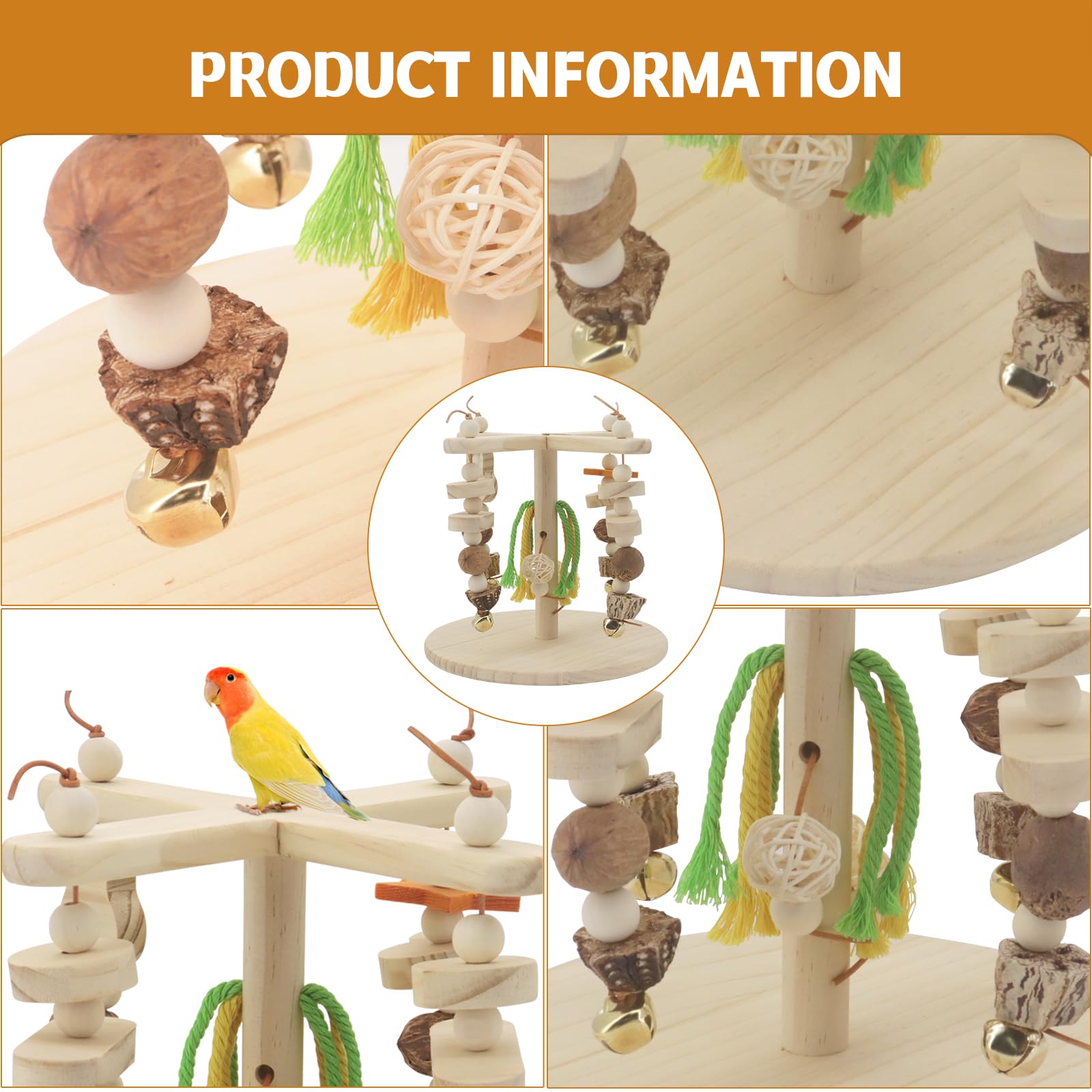 MoYouno Parrot Toys Bird Toys,Interactive Wooden Parrot Stand Cage Accessory,Rotating Perch Toy,Fun Exercise Toy,for Small and Medium Birds (Bird Play Stand 1) - Image 4