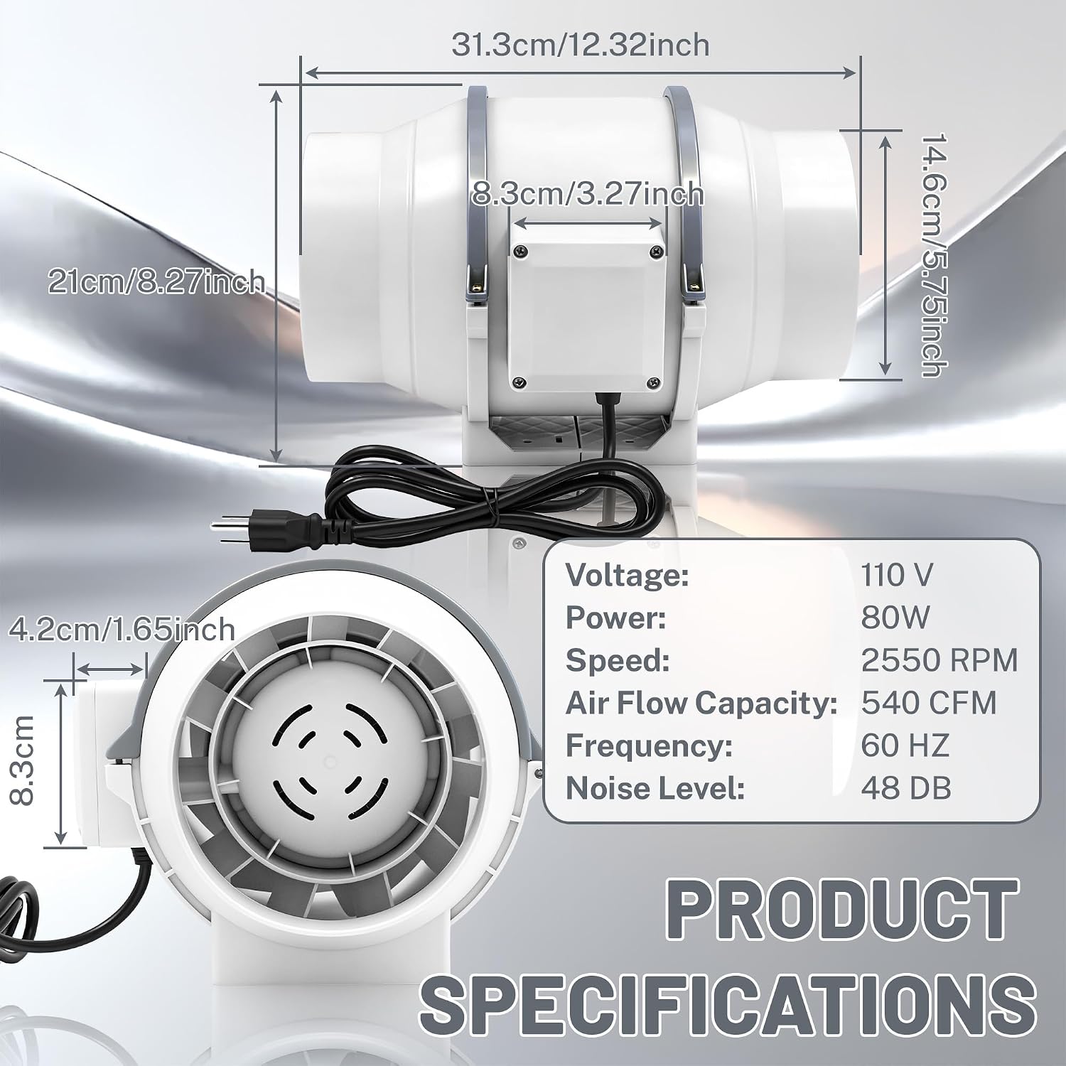 dreamdragon 6 Inch Inline Duct Fan, 390 CFM 75W Exhaust Fan Ventilation Exhaust Blower Fan with Quiet Copper Motor, for Bathroom, Kitchen, Grow Tent, Hydroponics & Radon Mitigation