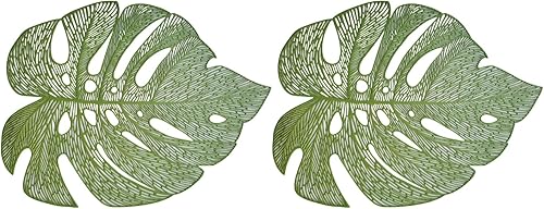 2Pcs Insulation Placemat, Hollow Out Simulation Leaf Shape Heat Resistant PVC Table Mat Pressed Vinyl Table Mats for Wedding Annersary Dinner Table