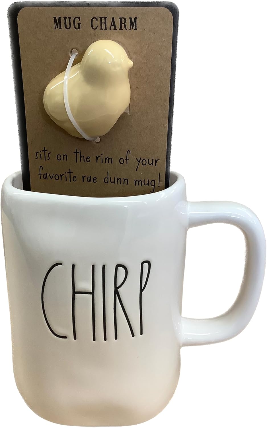 Rae Dunn CHIRP Coffee Mug, White with Yellow Bird Mug Charm