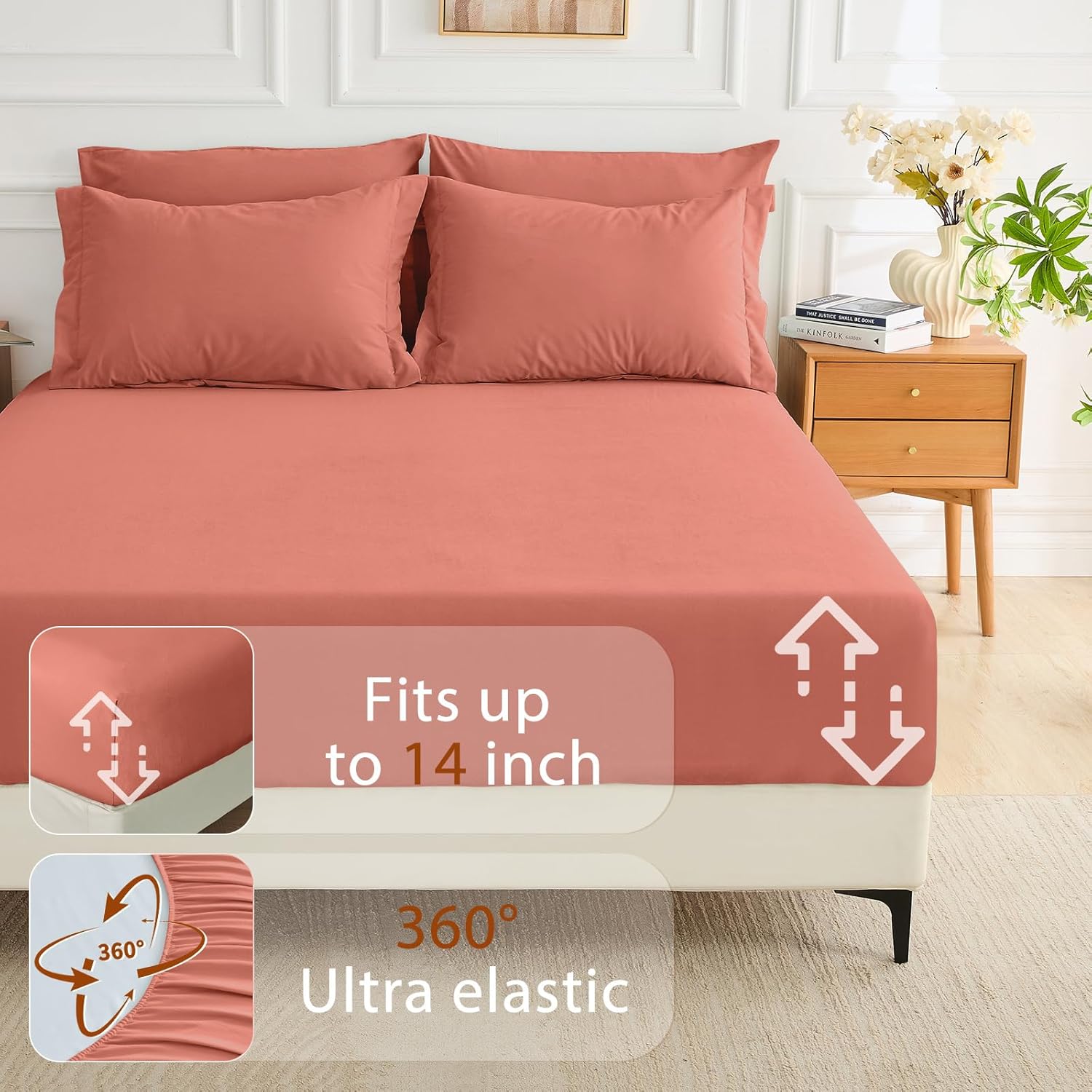 MUXHOMO 7 Pieces Queen Comforter Set, Soft Bed in a Bag Queen Size, All Season Bedding Set with Comforter, Flat Sheet, Fitted Sheet, Pillowcases & Shams, Coral Red - Image 6