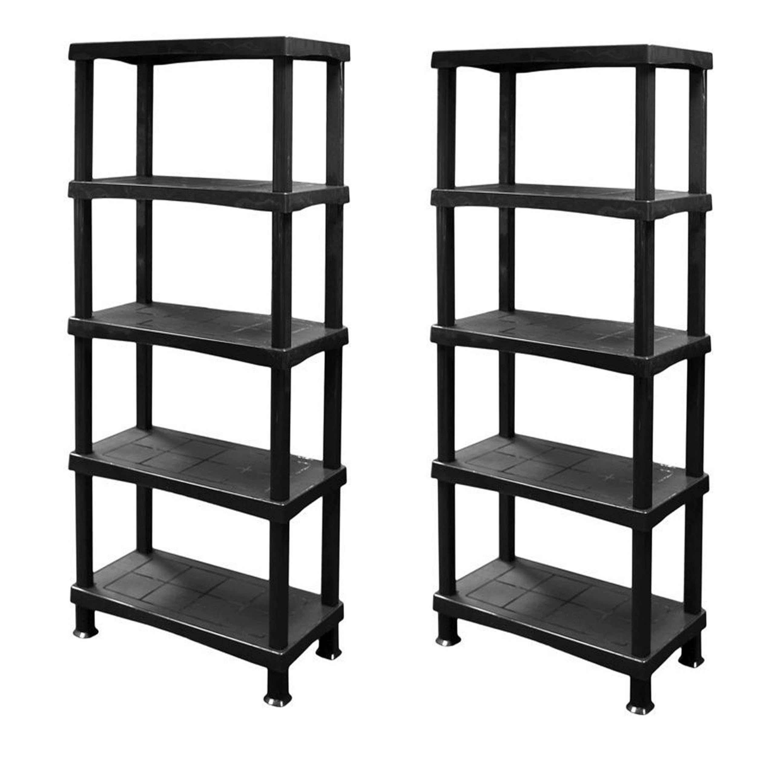 SIDSONS - 5 Tier Plastic Black Shelving Storage Unit - Free Standing Racks - Each Shelf Can Hold Up to 25kg - Heavy Duty Organizer Rack for Home & Office - (2x, Black - 5 Tier Shelf)