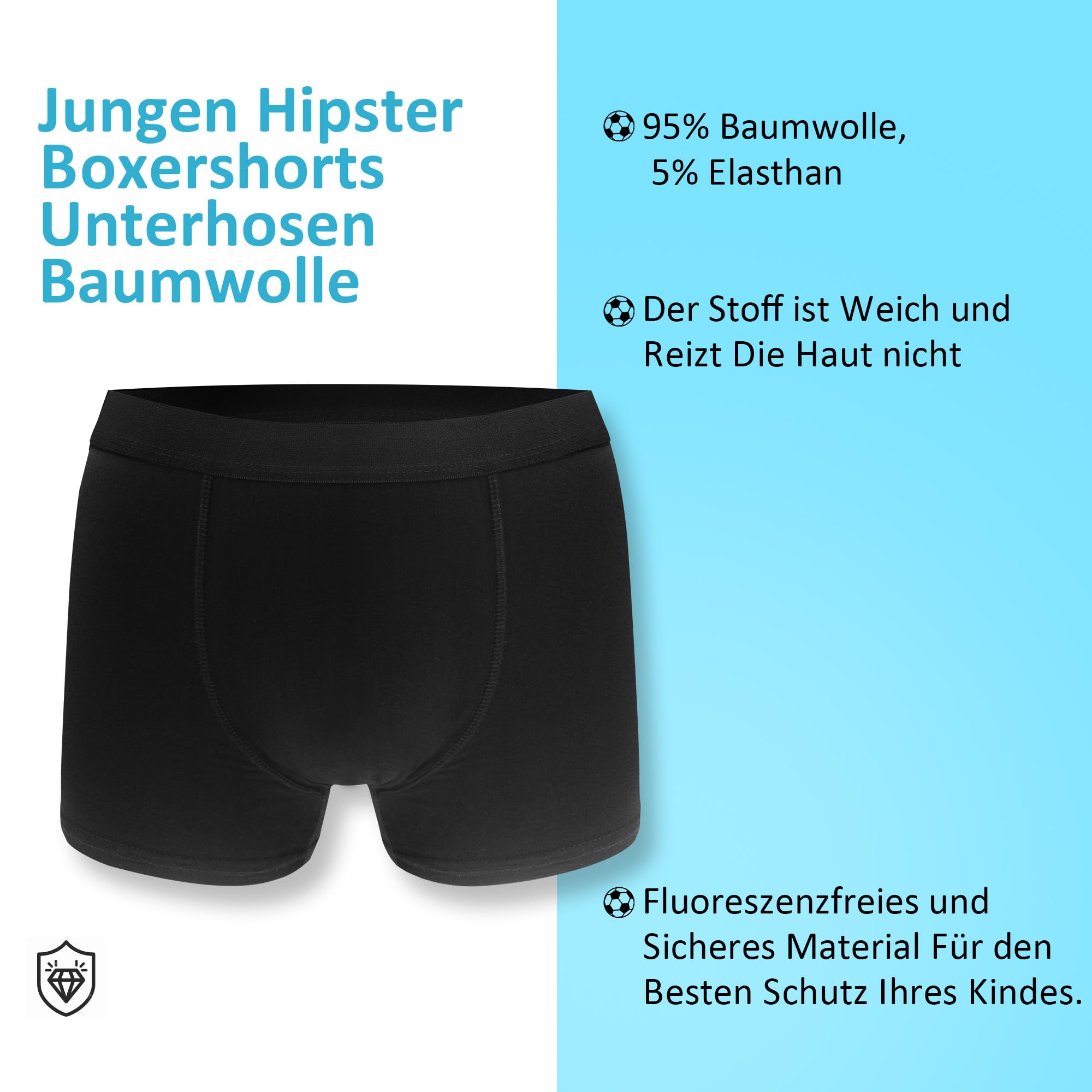Jungen Boxershorts Unterhosen aus Baumwolle Boxershorts Unterhosen für Jungen Kinder Unterhose Unterwäsche 134-176 12er Pack 1605BL