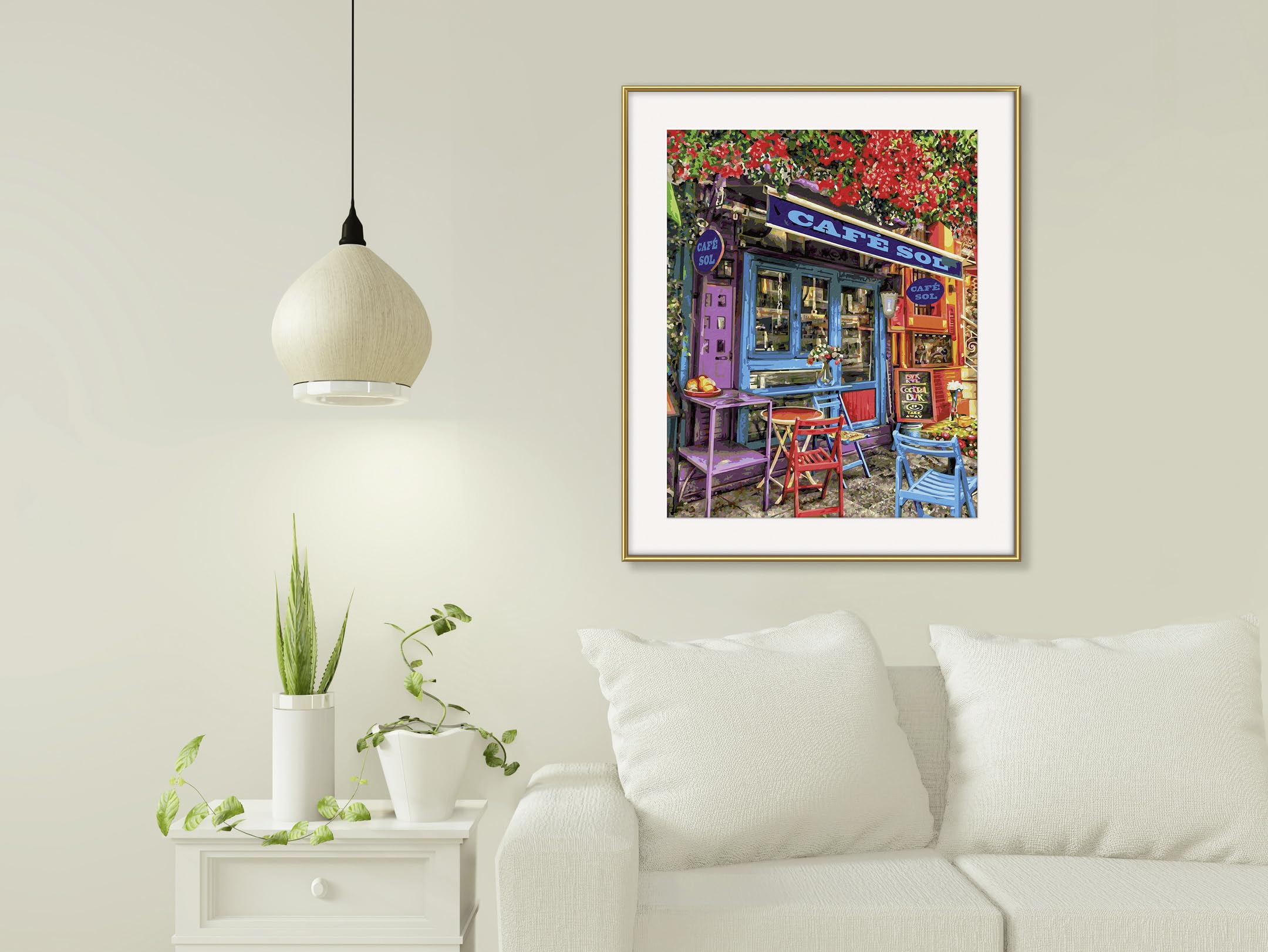 Schipper 609130903 Malowanie według numerów – kolorowa kawiarnia – obrazy dla dorosłych, łącznie z pędzlem i farbami akrylowymi, 40 x 50 cm