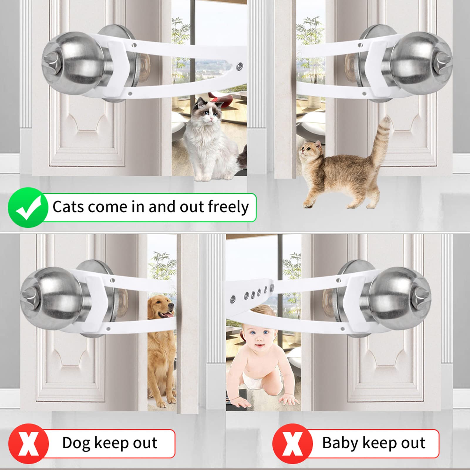 Pet Door Holder, Safe Baby Proof Cat Door Latch Keep Dogs Out 7 Adjustable Holes for Bedroom(White) - Image 3