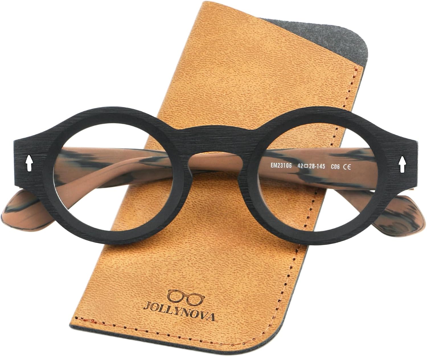 JOLLYNOVA Yuki Vintage Small Acetate Glasses Frame Prescription for Women Men Round Thick Eyeglasses Frames 41-28-145mm