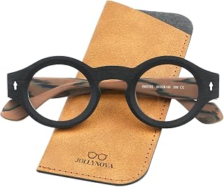 JOLLYNOVA Yuki Vintage Small Acetate Glasses Frame Prescription for Women Men Round Thick Eyeglasses Frames 41-28-145mm