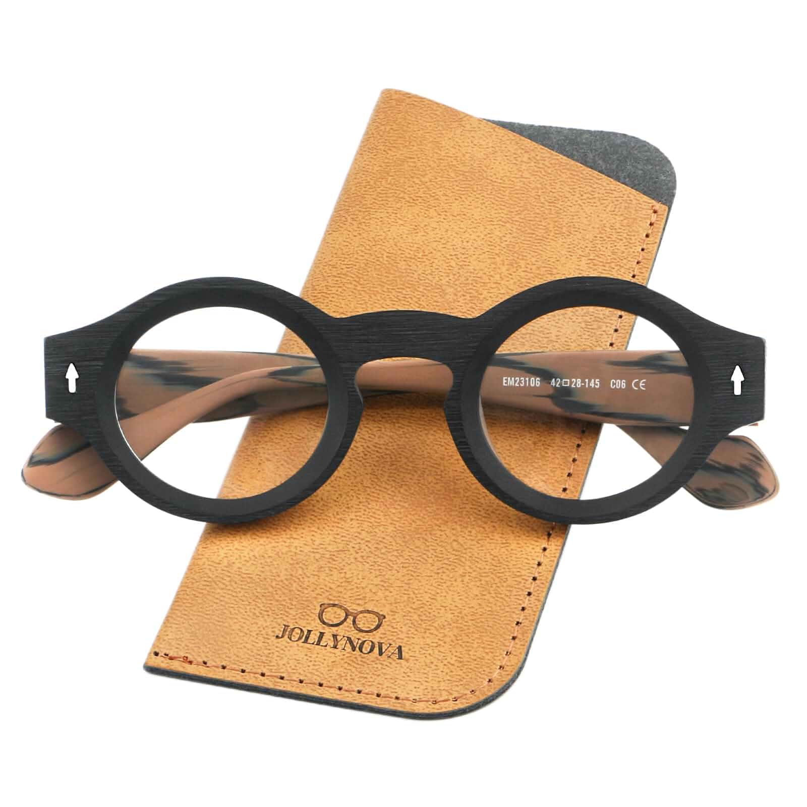 JOLLYNOVA Yuki Vintage Small Acetate Glasses Frame Prescription for Women Men Round Thick Eyeglasses Frames 41-28-145mm