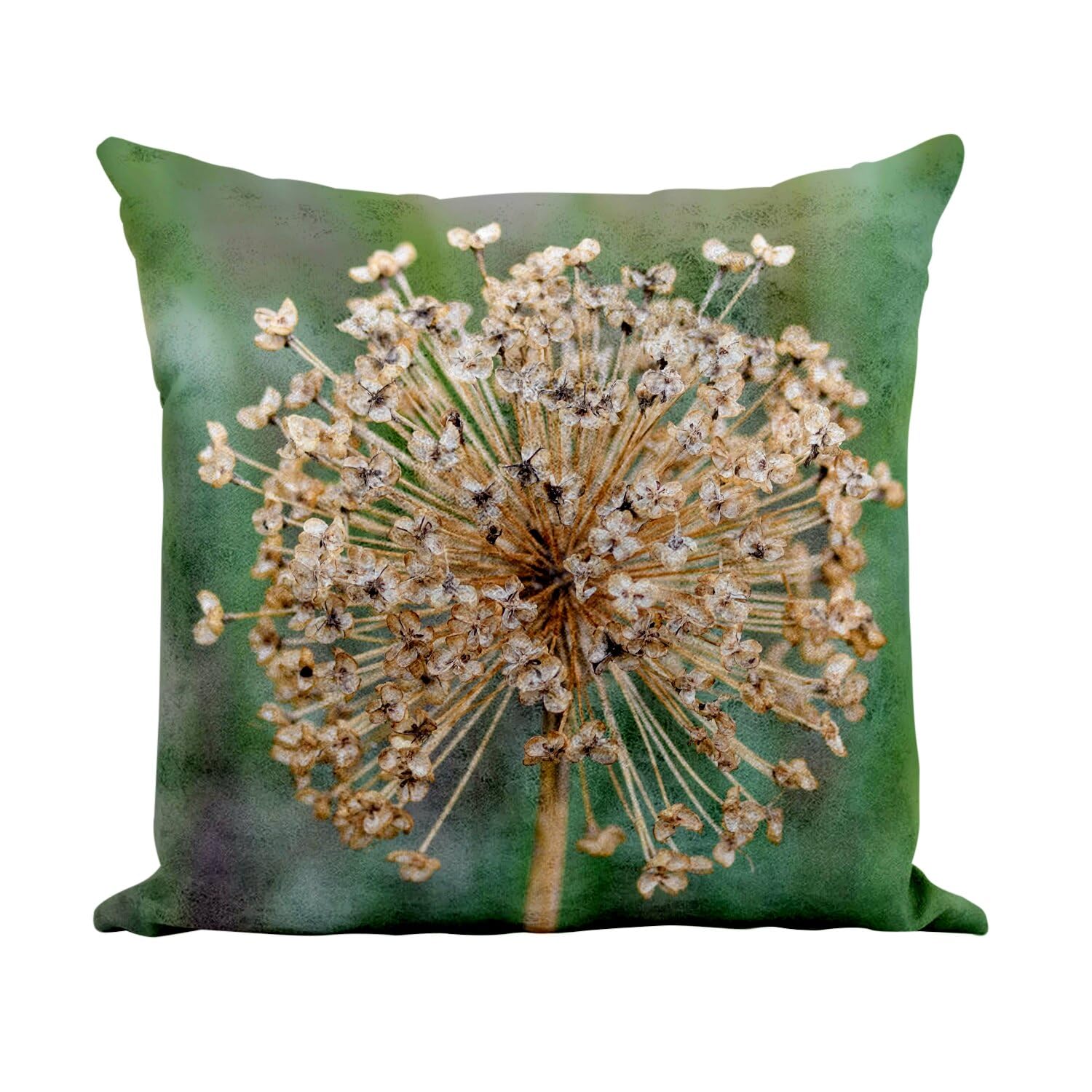 Coussin similicuir blanc d'exception motif alium séché 40x40 cm finition toucher cuir