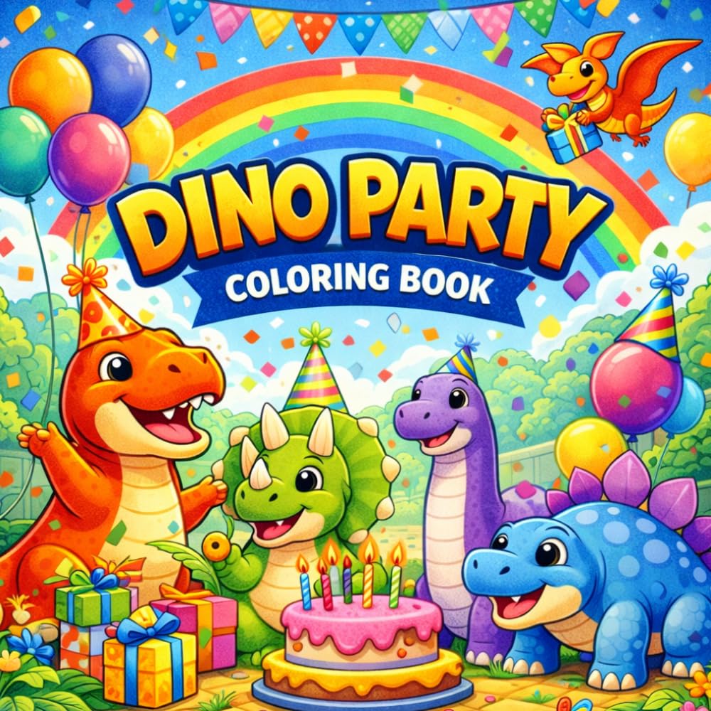 Dino Party Coloring Book: A Fun and Easy Dinosaur Party Adventure for Kids Ages 4–8