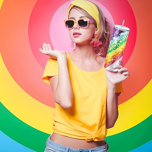 Miniatura 2 de Geiserailie Vaso de bandera del orgullo arcoíris, regalo pansexual Lesbiana LGBT de Orgullo Gay, taza de agua a rayas de arco iris, regalos del mes