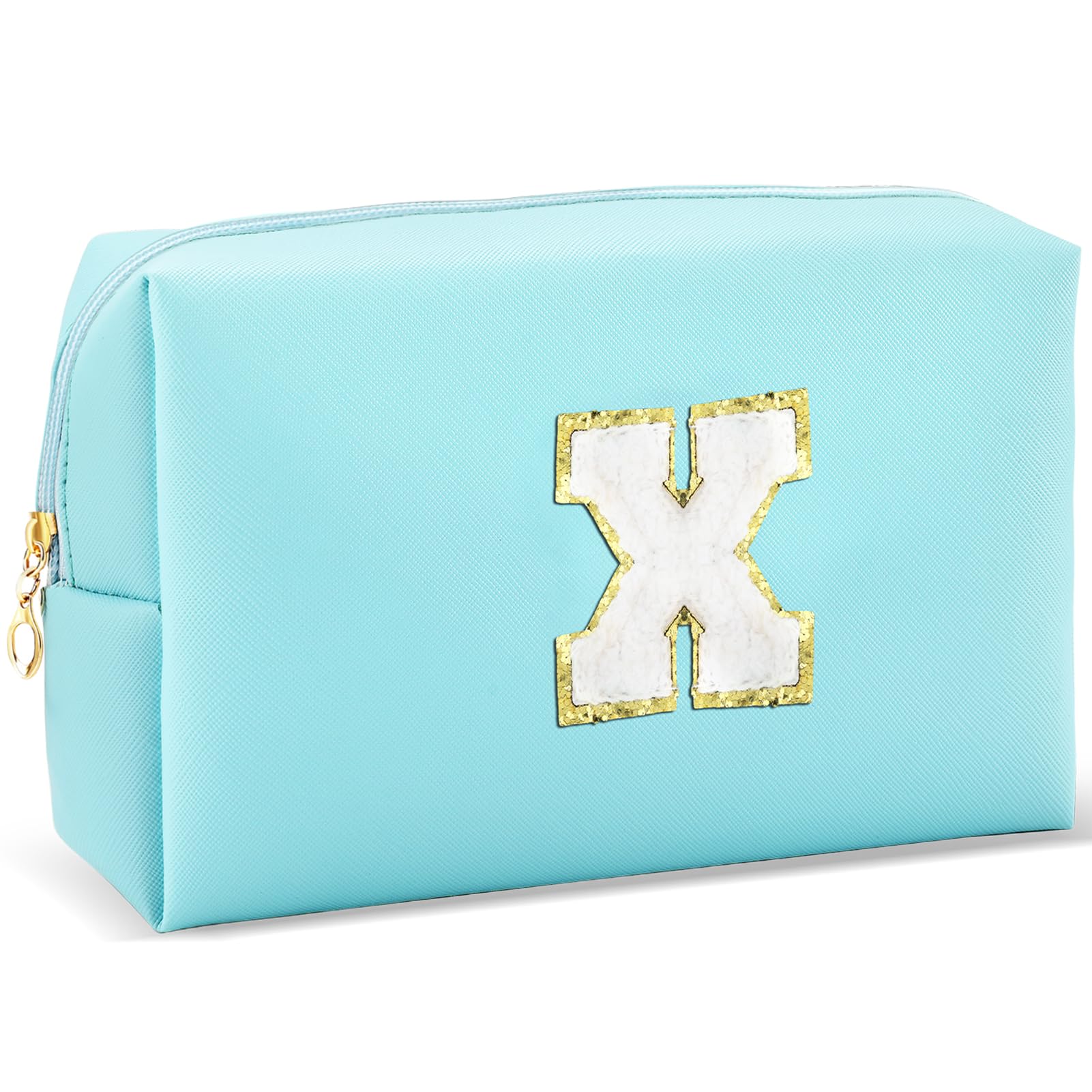 Gifts for Girls Initial Makeup Bag Personalized Cosmetic Bag with Zipper Cute Travel Toiletry Bag Waterproof PU Preppy