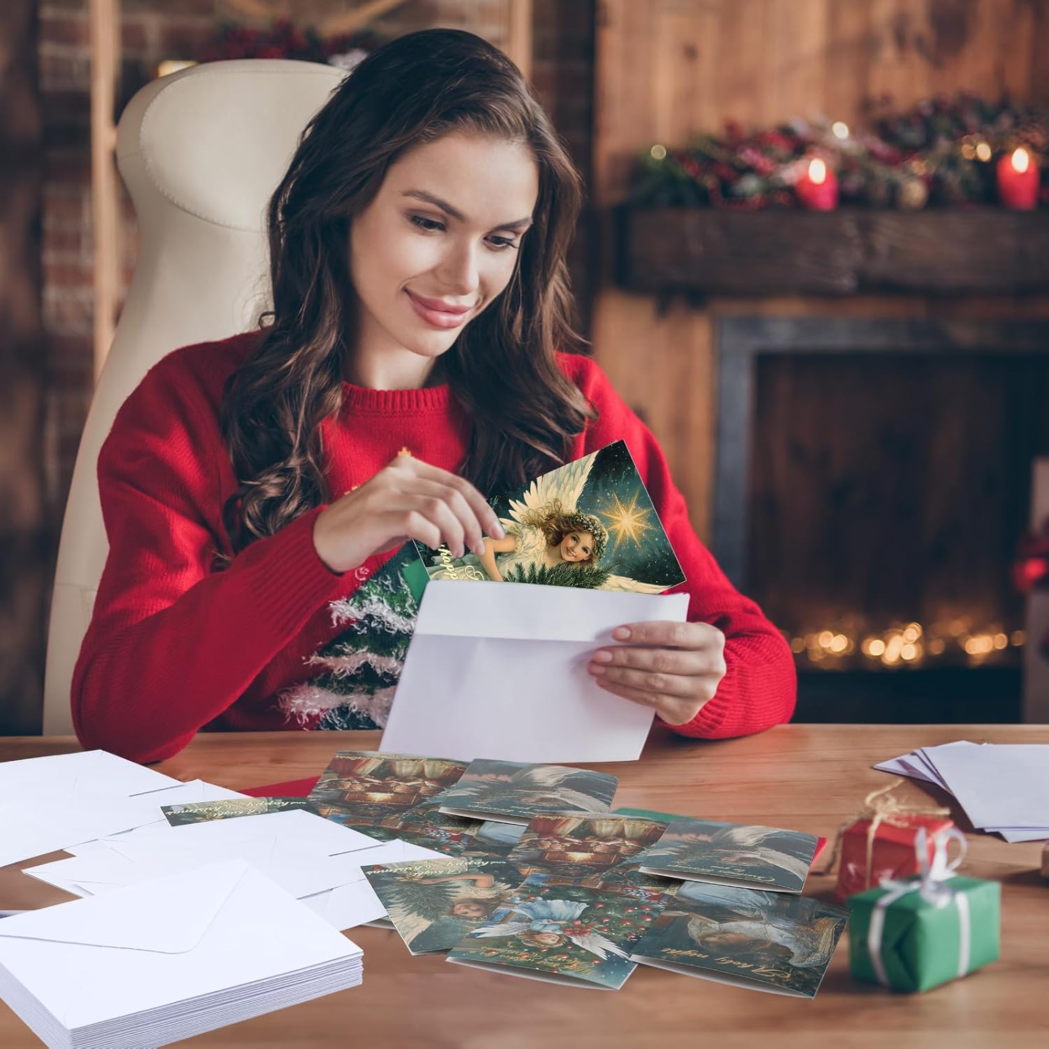 24 Set Angel of Christmas Cards with Envelopes Matching Stickers 4" x 6" Festive Design Boxed Christmas Card with Printed Message Outside for Xmas Holiday Supply - Image 5