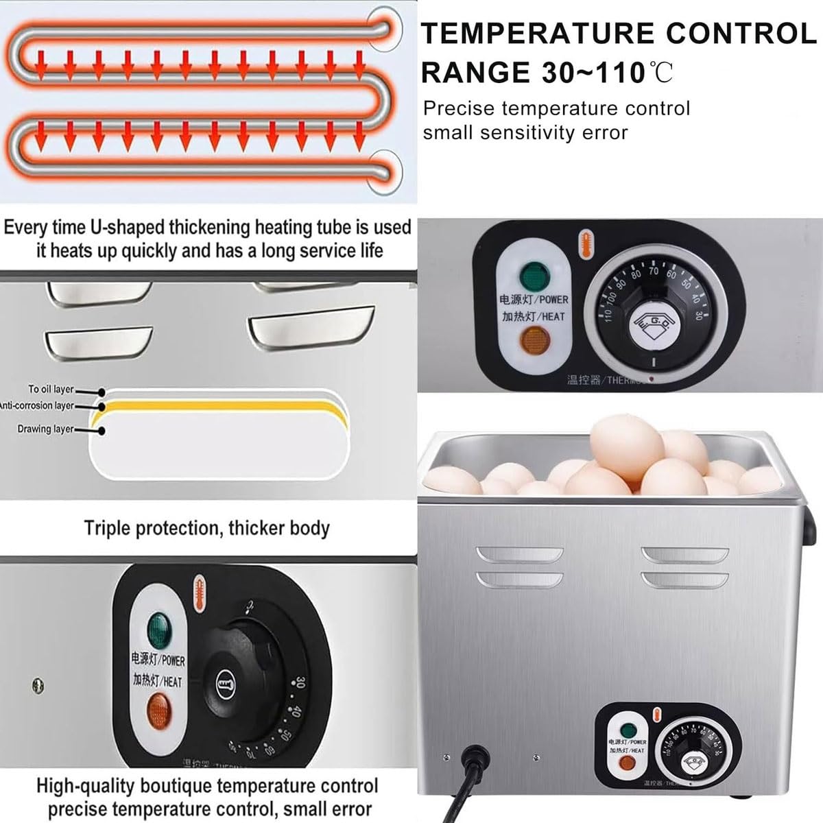 Commercial Egg Boiler,2600W Electric Egg Cooker with Mesh Basket, 60 Pcs Large Capacity,30~110°C Temperature Control & 0-60 Min Timer,Stainless Steel Poached Egg Maker,for Restaurant 4