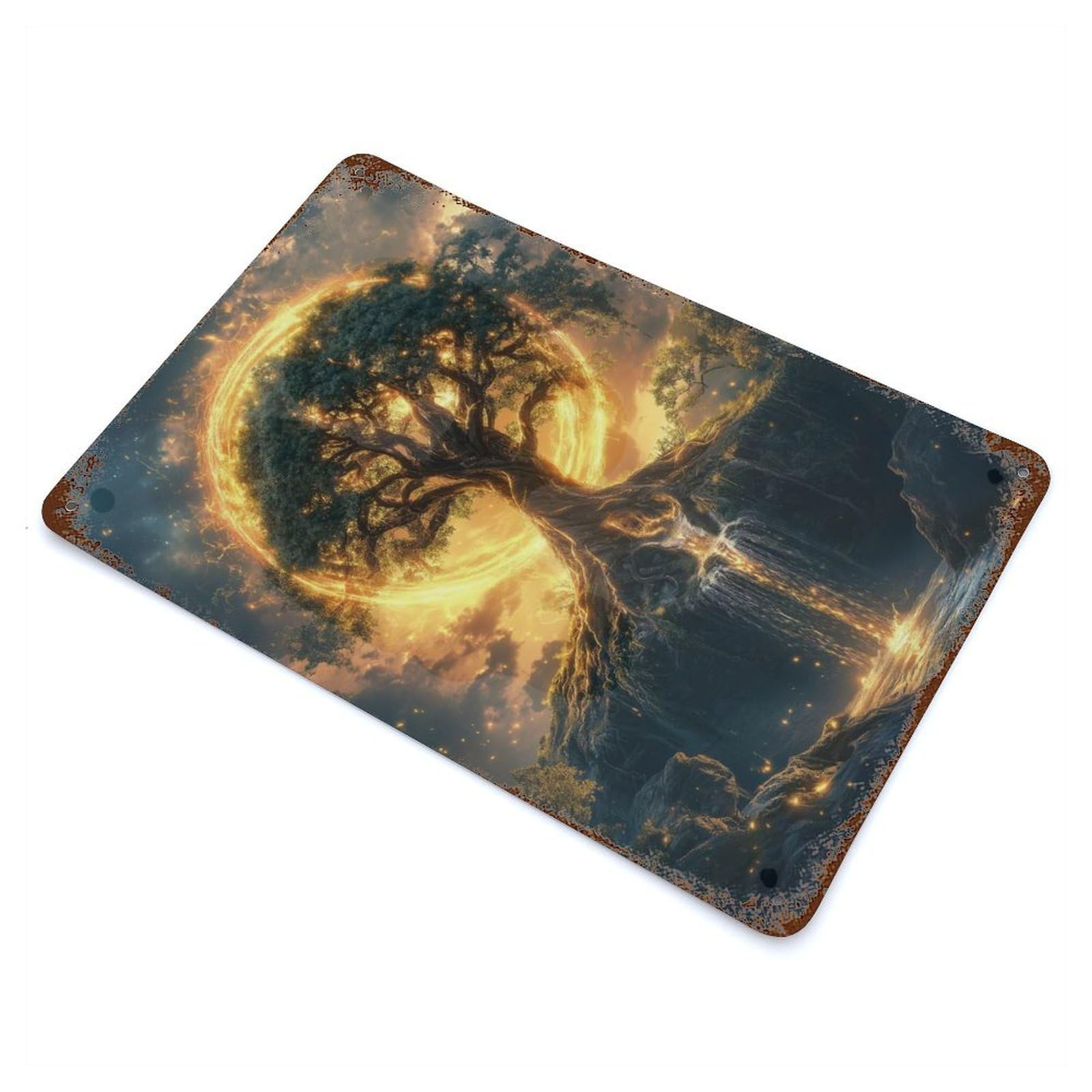 Mystical Tree with Golden Aura Vintage Rust Metal Sign 11.8"x7.9", for Basement, Hobby Room And Garage Decor, Farmhouse Wall Decor
