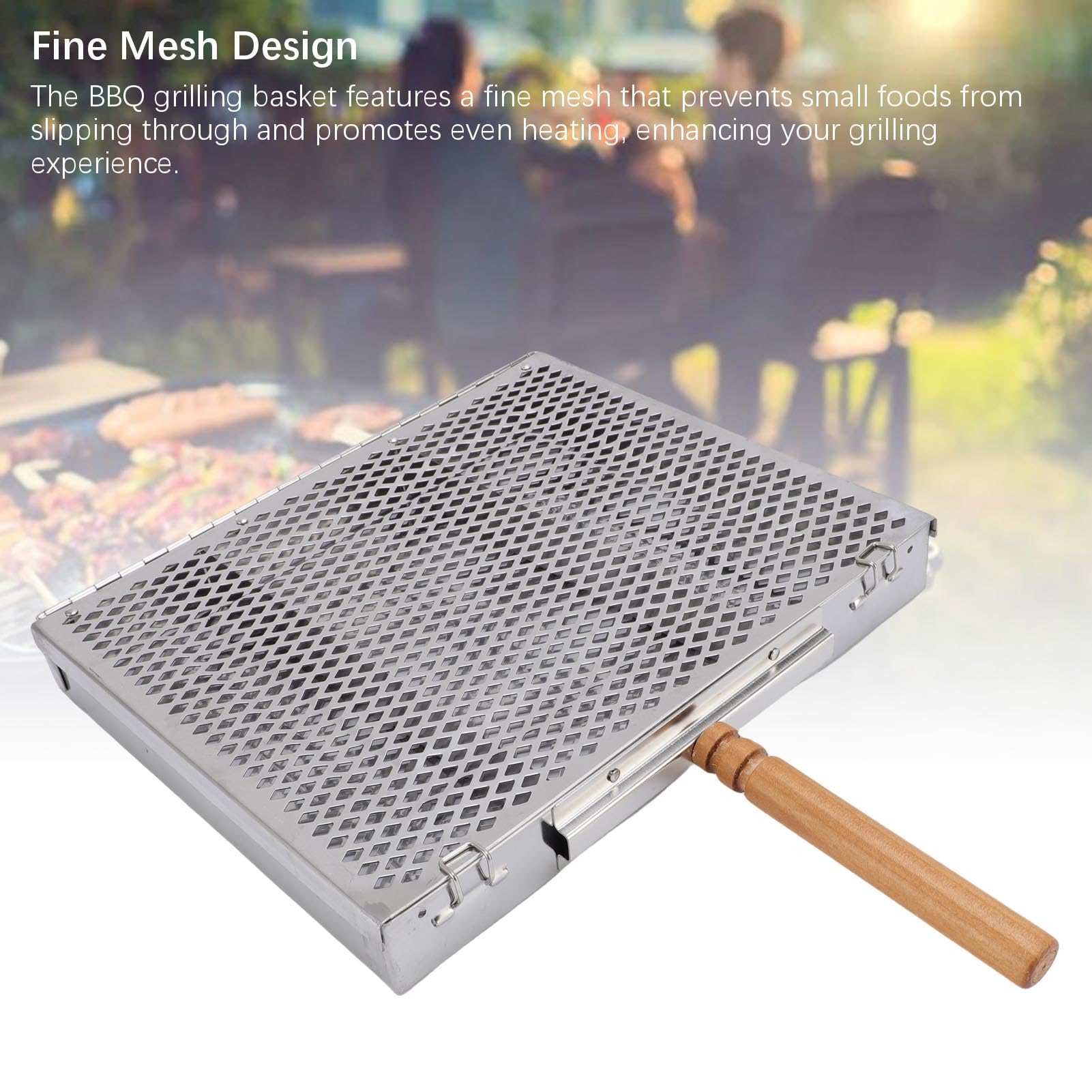 Asixxsix Cestino per Griglia, Cestino per Griglie per Barbecue in Acciaio Inossidabile con Manico in Legno e Divisori Staccabili, Accessori per Barbecue per Verdure, Gamberi, Regali per (singola