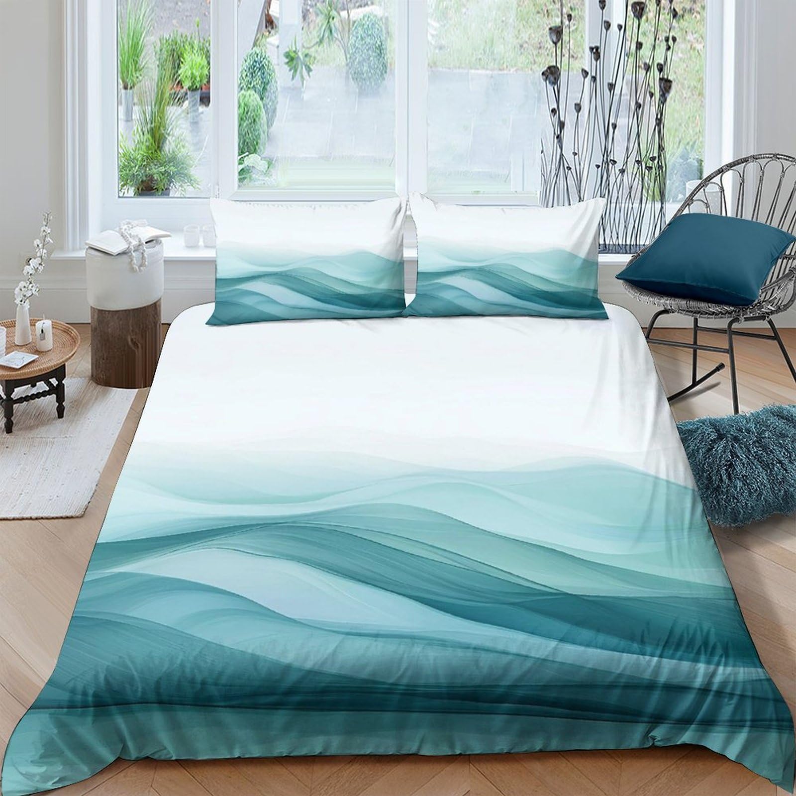 Ctjqhvkz Style-9 3D Printed Ocean Wave Fitted Sheet Microfiber Soft Breathable Abstract Blue Mattress Cover For Bedroom Dorm Protection Decor Single（135X200cm）