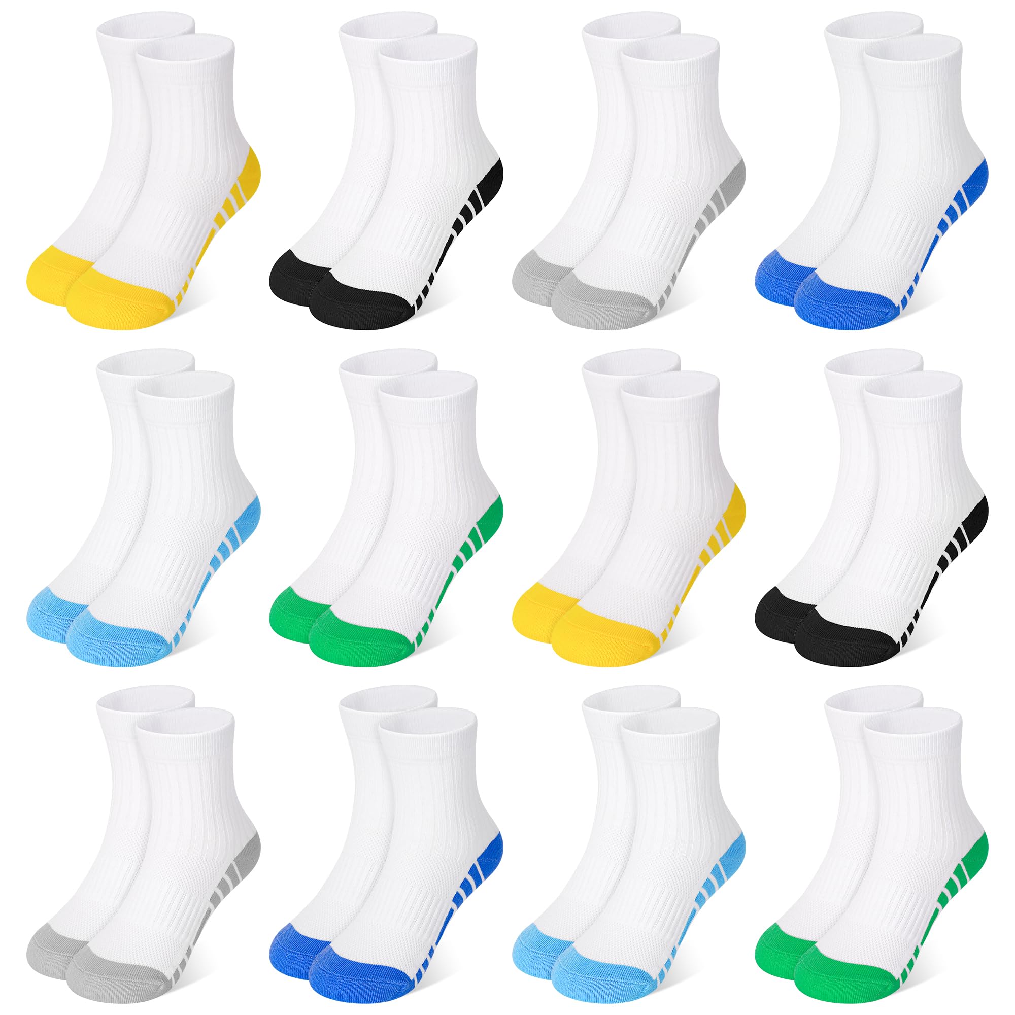 12 Pairs Boys Crew Athletic Socks, Kids Cotton Socks Ages 1-13