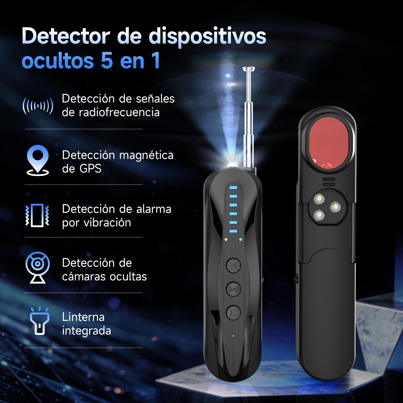 Detector de Cámaras Ocultas, Escáner de Señales RF Antiespía 5 en 1 y Detector de Rastreadores GPS, Detector Portátil de Dispositivos Ocultos para Viajes.