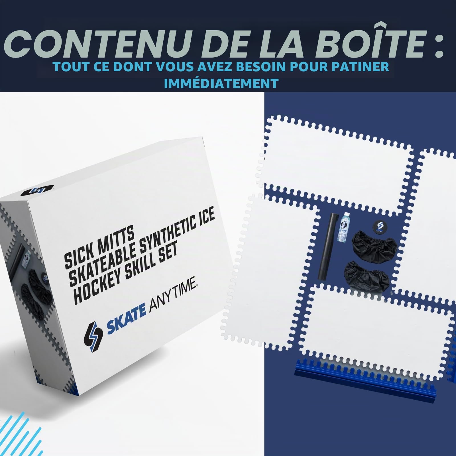 Skate Anytime - Glace synthétique pour Hockey - Carreaux de Glace artificiels patinables - Patinoire de Jardin - Extensible