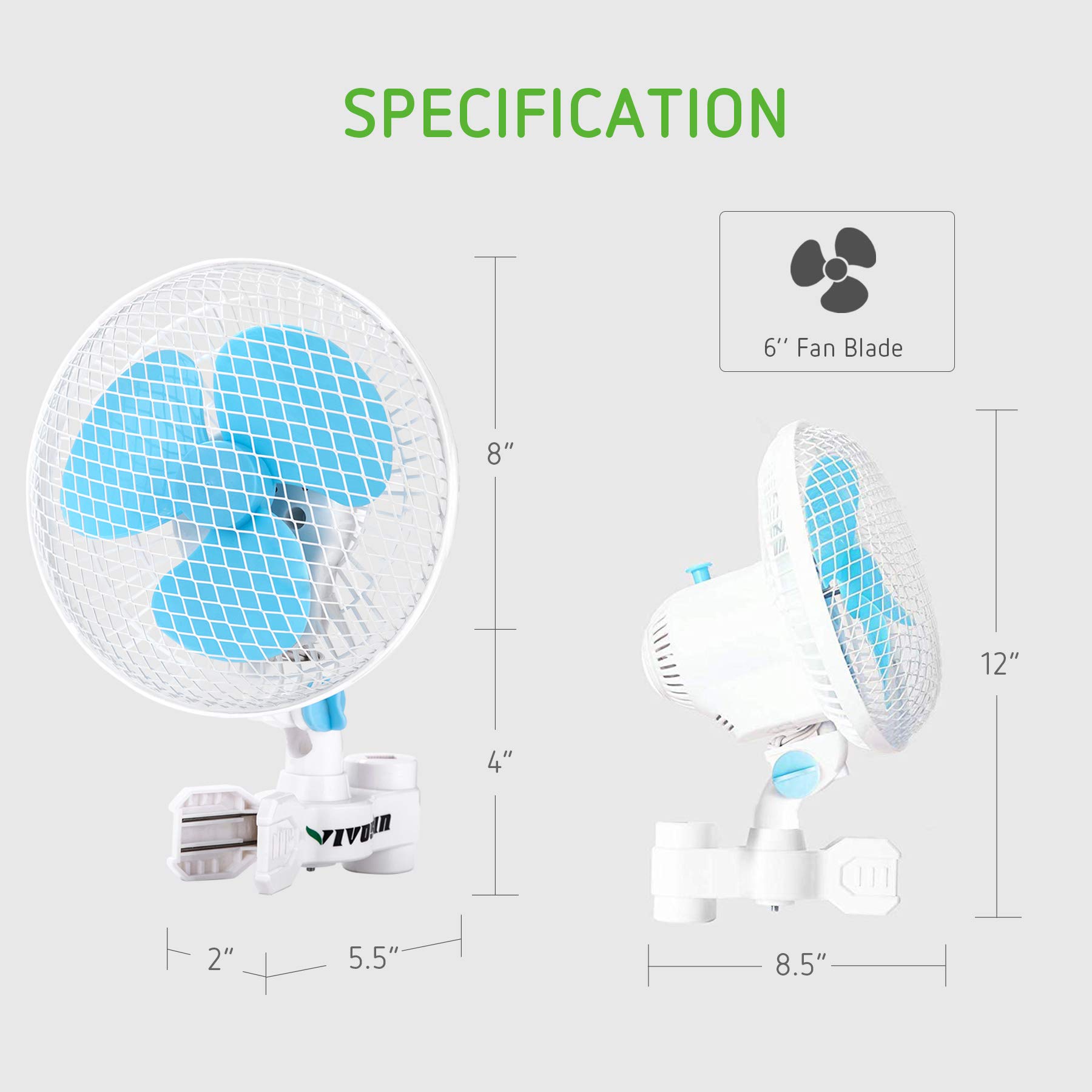 VIVOSUN 6 Inch Clip on Oscillating Fan 
