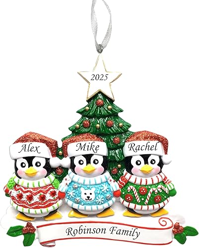 Miniatura 6 de Adorno de Navidad familiar 2025 – Adorno personalizado para familias – Adorno familiar de pingüinos personalizado – Decoración para árbol de Familia