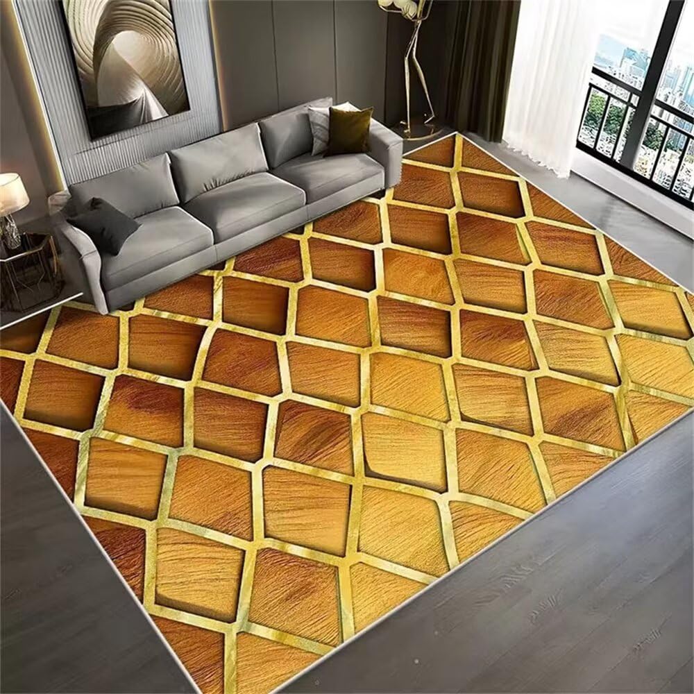 Tapis de salon jaune non-décoloration résistant à l'usure des passages fréquents 200X260