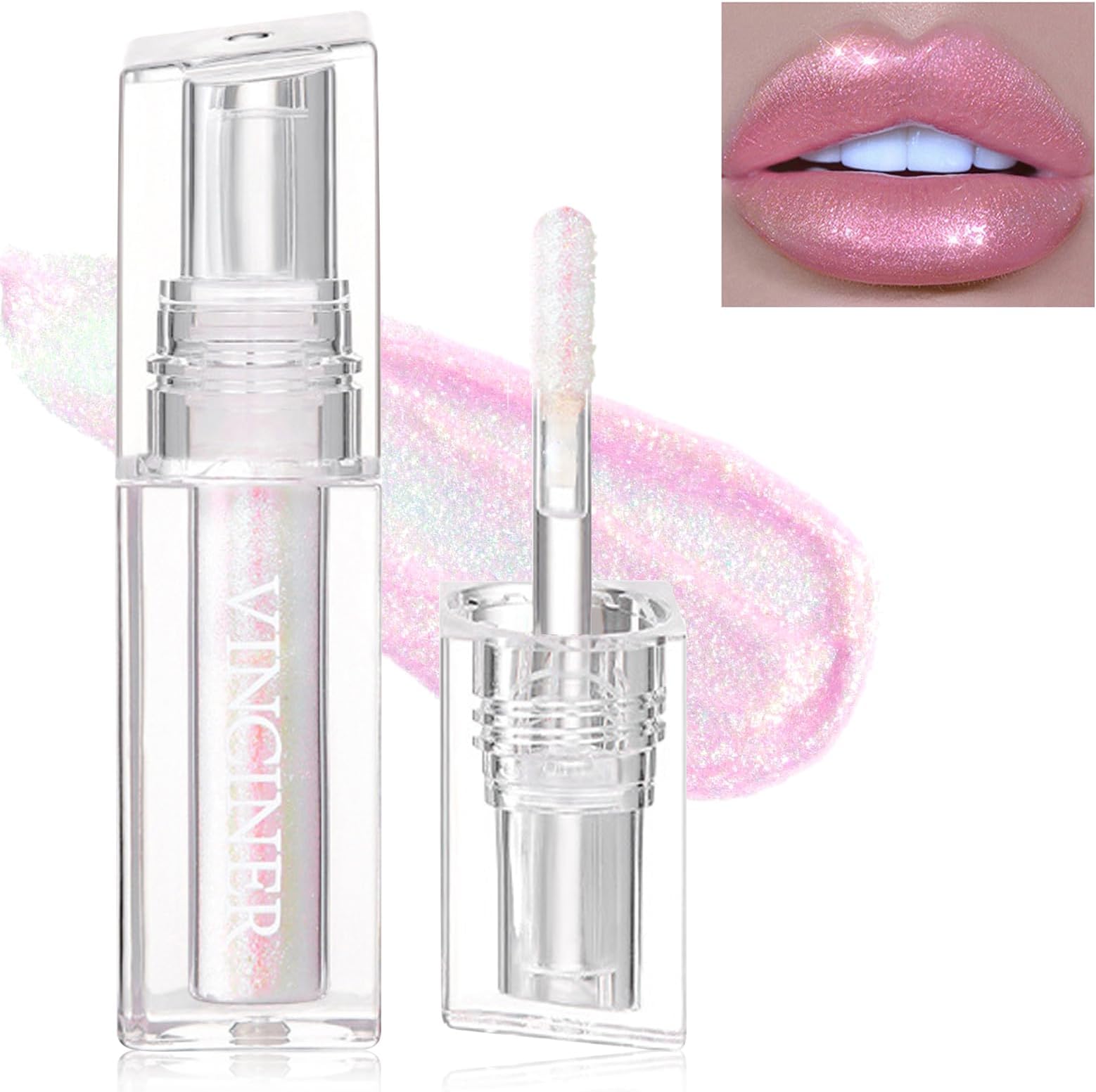 HOSAILYGlitter Chameleon Liquid Lipsticks, Diamond Shimmer Glow Metallic Lip Gloss, Long Lasting Waterproof Shiny Glimmer Sparkly Lipstick for Women Girls Face Eye Glow Christmas Party Makeup Gift 7#