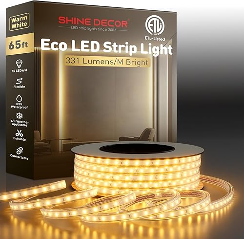 Miniatura 16 de Shine Decor Tira de luz LED fácil de conectar, 2800 K blanco cálido, resistente al frío, resistente a la intemperie para interiores y exteriores,
