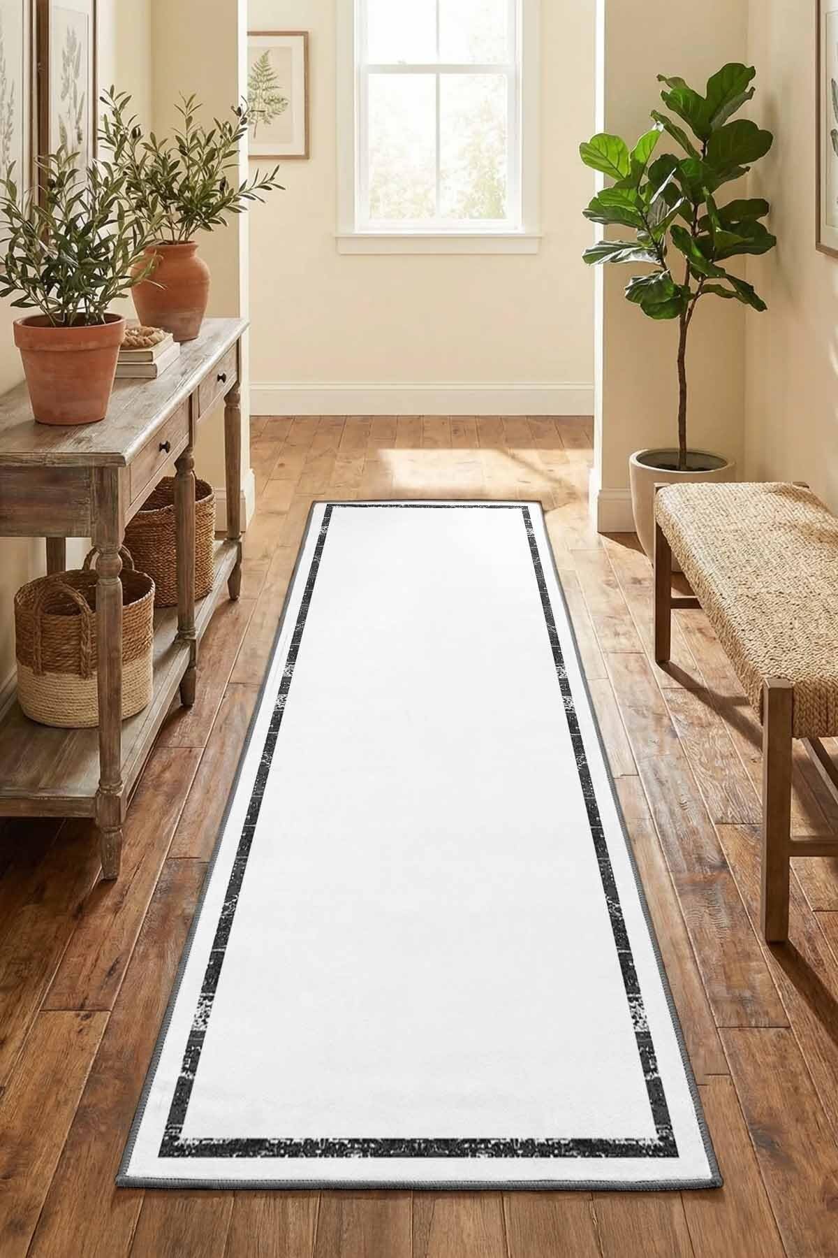 Monnhein Beyaz Yolluk Trendy - Yıkanabilir, Kaymaz Taban, Dijital Baskılı, Leke Tutmaz, İnce Hav, Modern Koridor, Mutfak, Antre ve Salon için Dekoratif Yolluk