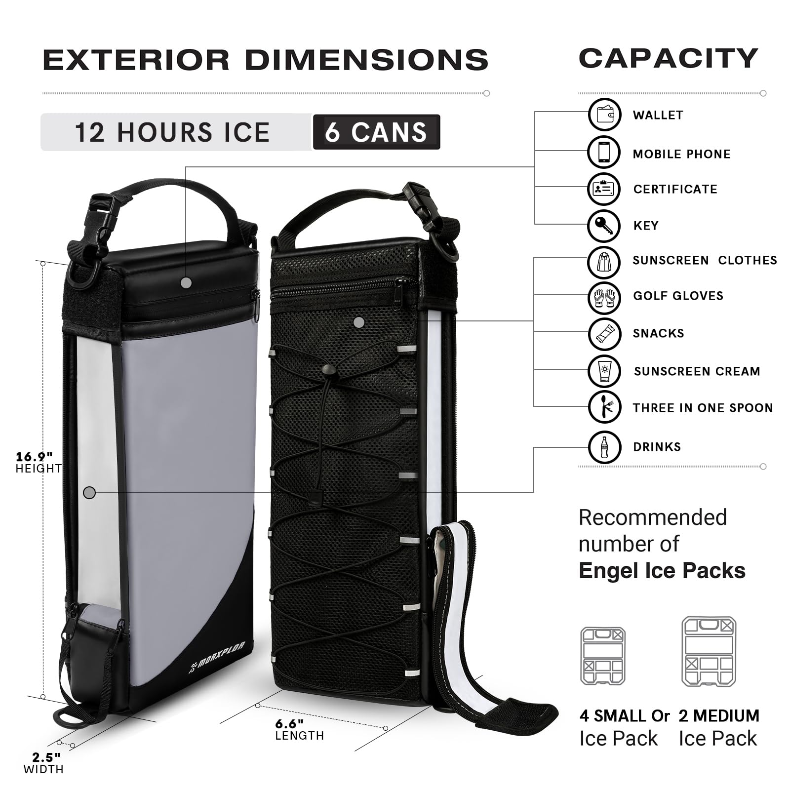 MORXPLOR Golf Cooler Bag - 6 Can Insulated Beer Sleeve Soft Cooler, Small Hidden Golf Cart Accessories for Men,Golf Club Bag Accessories