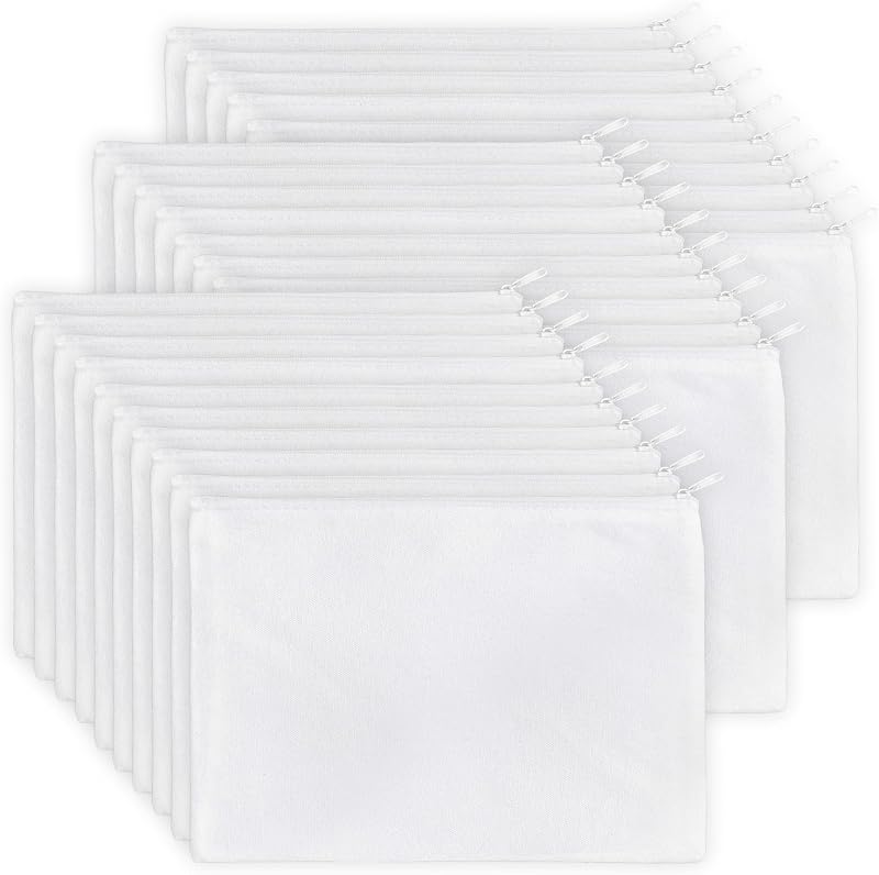 Koolmox Conjunto com 30 necessaires brancas de lona com zíper, 23,5 x 17,5 cm