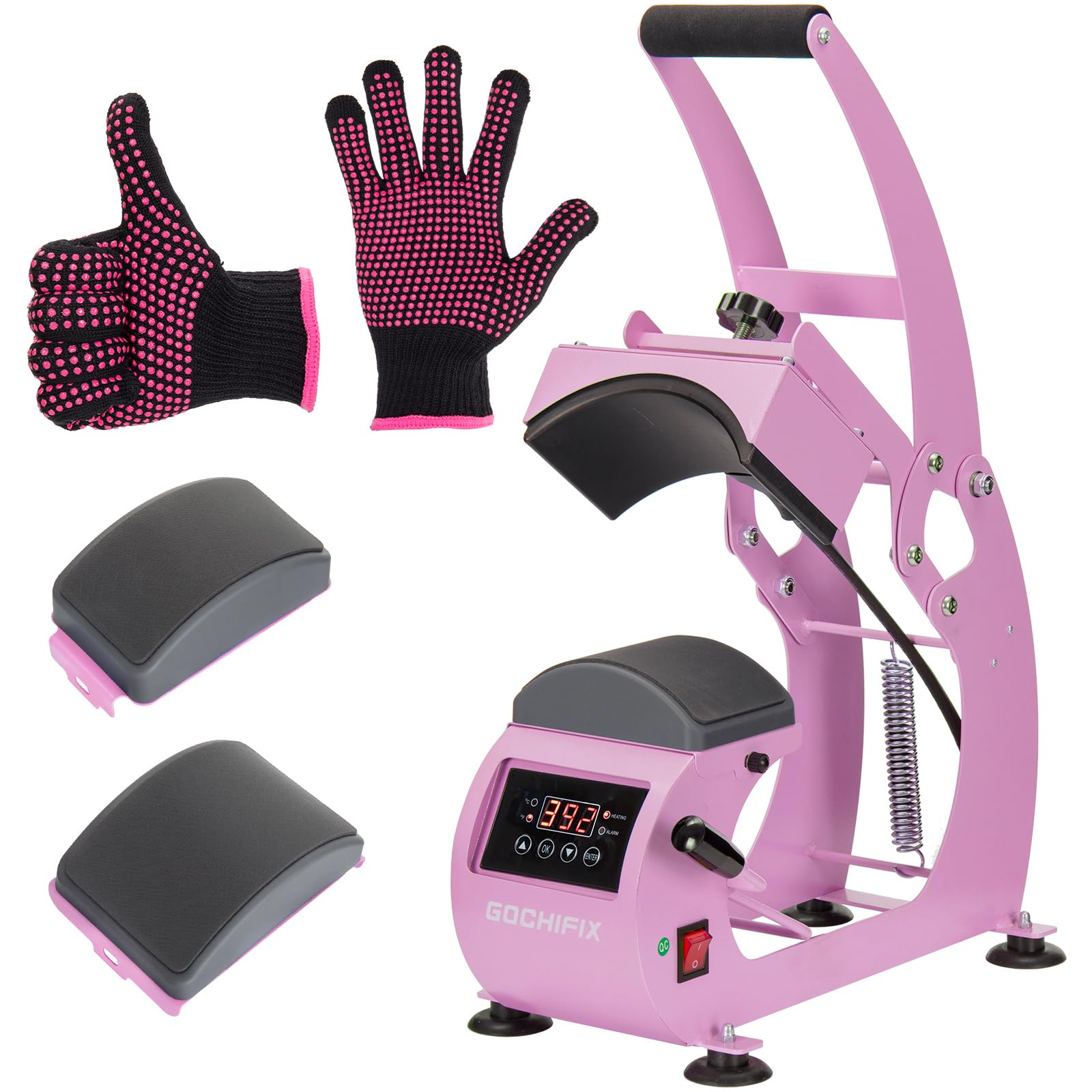 Hat Press Heat Machine for Caps with 2 Platens & Hat Stretcher, Precise Temp/Timer Control, 6.54"x3.84" Curved Plate, Safety Base, Glove, for Sublimation, HTV Iron On & Heat Transfer Vinyl