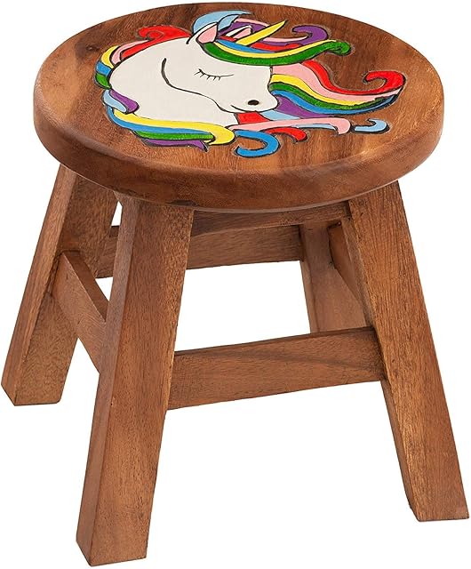 Laeto T0238 Childrens Solid Wooden Unicorn Stool/Chair or Adult Footstool Hand Made to last for years - Lots of Designs to chose from each Hand Painted from Thailand.