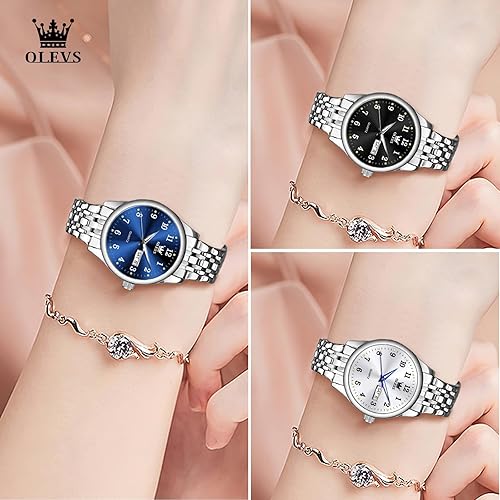 Miniatura 9 de OLEVS Relojes de lujo para mujer, reloj de mujer con día y fecha, reloj femenino para pulsera pequeña, relojes de acero inoxidable dorado para
