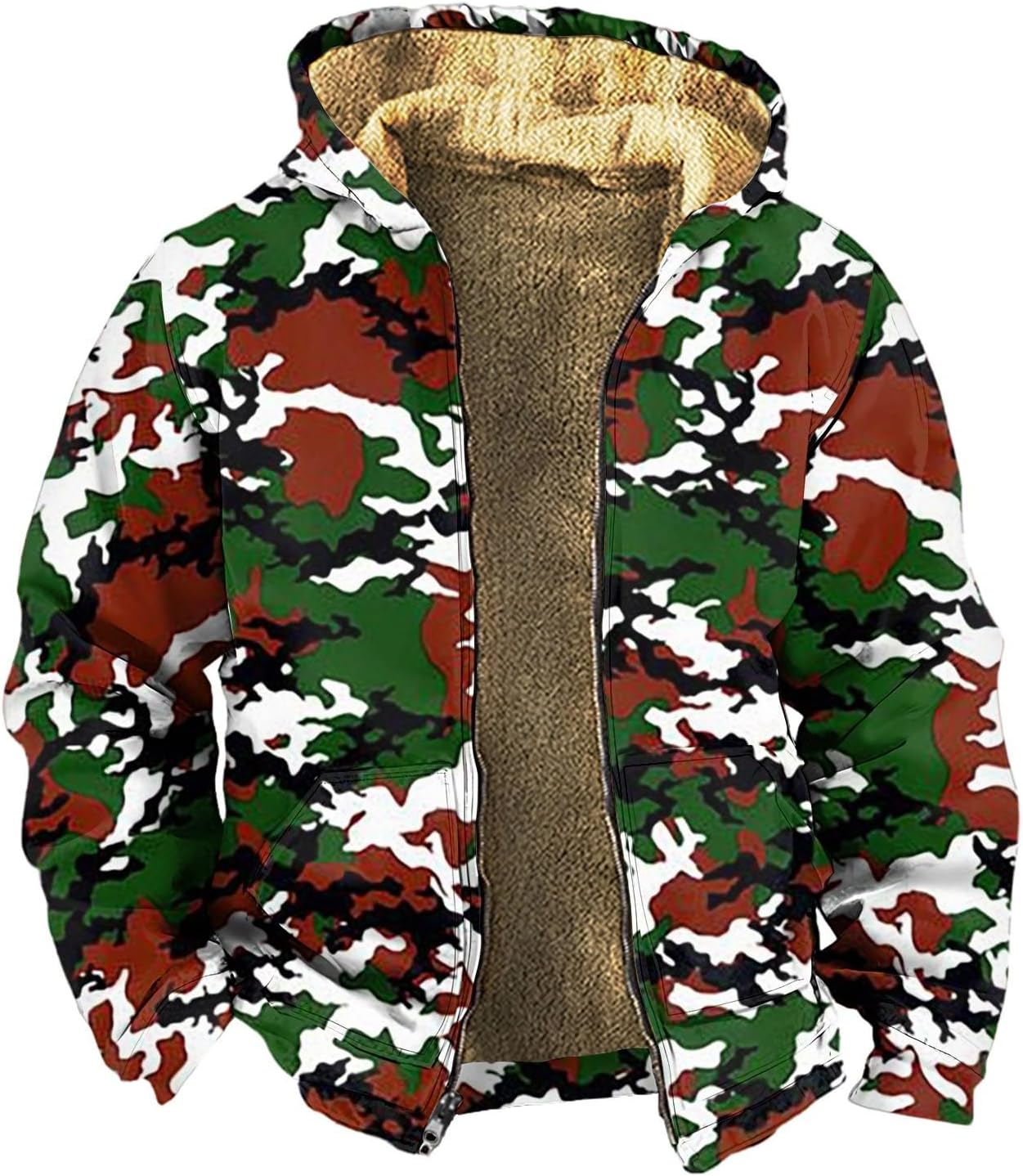 Camo Hoodie Mens Full Zip Sherpa Sweatshirts Fleece Hoodies Heavyweight Jackets Plus Size Warm Thick Coat With Pocket