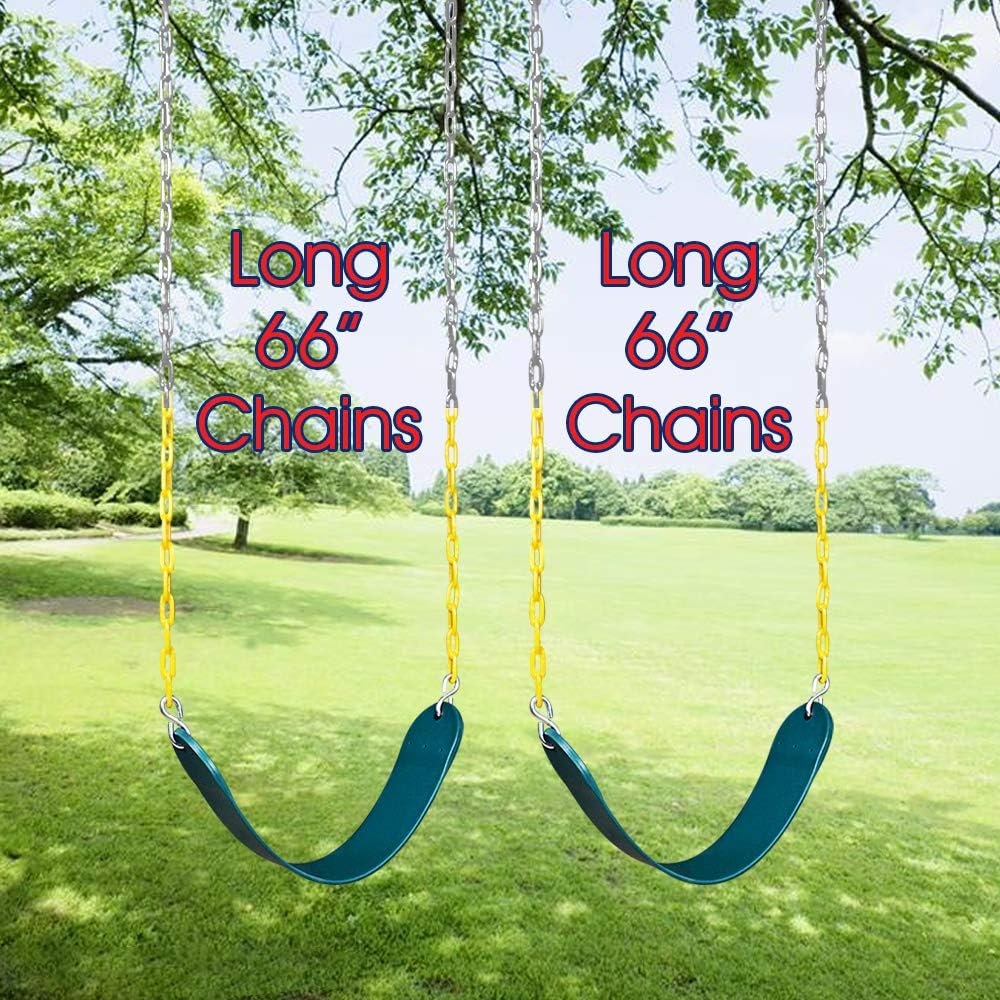 2 Pack Swings Seats Heavy Duty with 66" Chain Plastic Coated, Playground Swing Set Accessories Replacement with Snap Hooks and Hanging Strap - Image 5