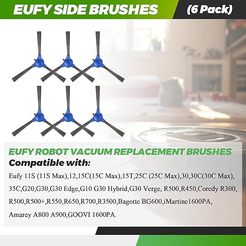 Miniatura 7 de Techecook Repuesto de cepillo lateral para cepillos laterales Eufy RoboVac 11S 12 15T 15C 25C 30 30C 35C 11S Max 15C Max 25C Max 30C Max G20 G30