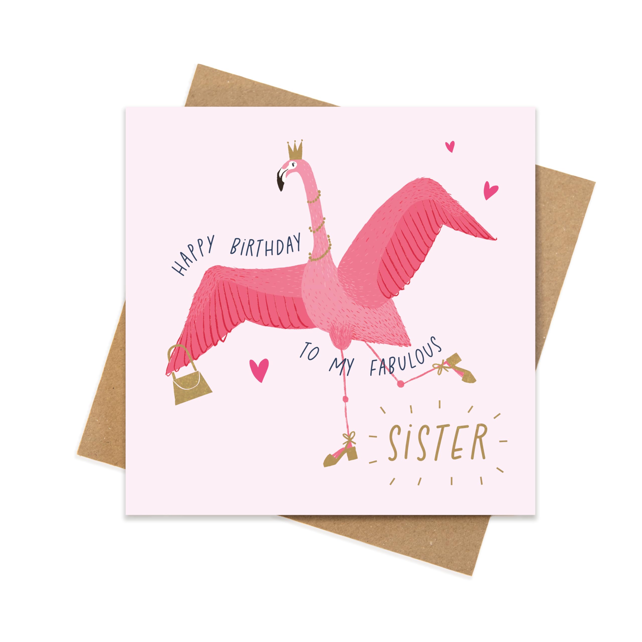Manta Makes Sister Birthday card, happy birthday card from sister, happy birthday cards for sister, birthday cards for women, sister birthday card adult, happy birthday sister card (Flamingo) โ image 1