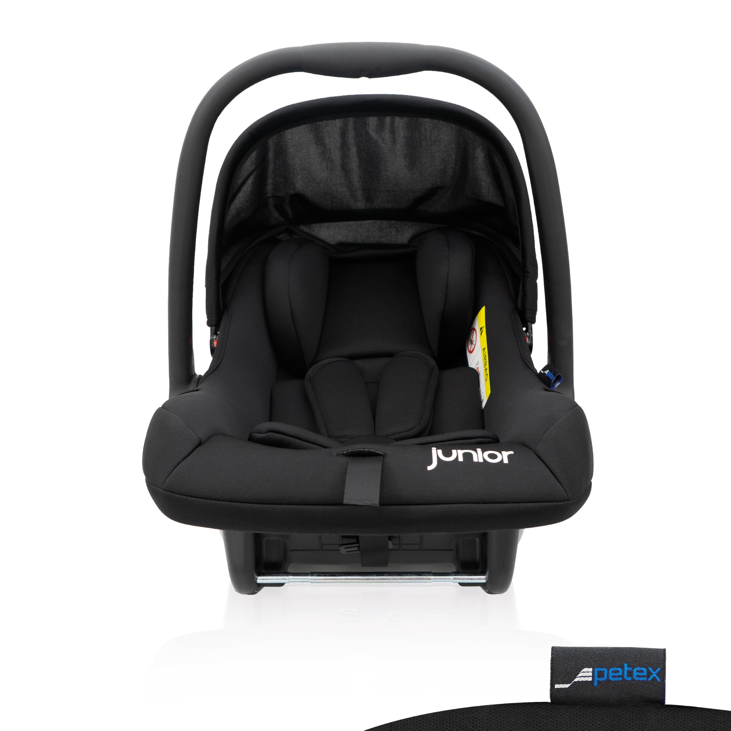 PETEX Fotelik samochodowy dla niemowląt – Bambini i-Size norma ECE R129 dla dzieci o wzroście ok. 40-87 cm, funkcja huśtawki, fotelik samochodowy w kolorze czarnym, 1 sztuka