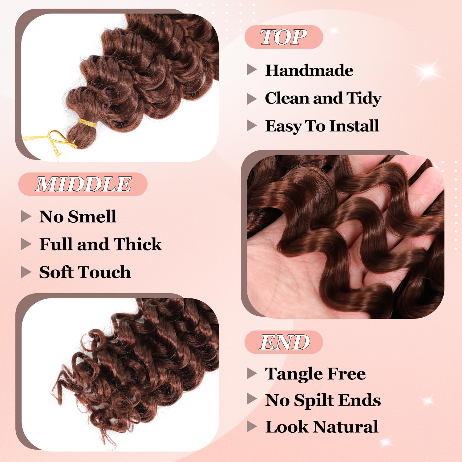 AMLUCKS 6pcs Deep Wave Braiding Hair for Black Women Girls Synthetic Ocean Wave Crochet Hair Extensions for Boho Braids (4#, 22inch-6) - Image 3