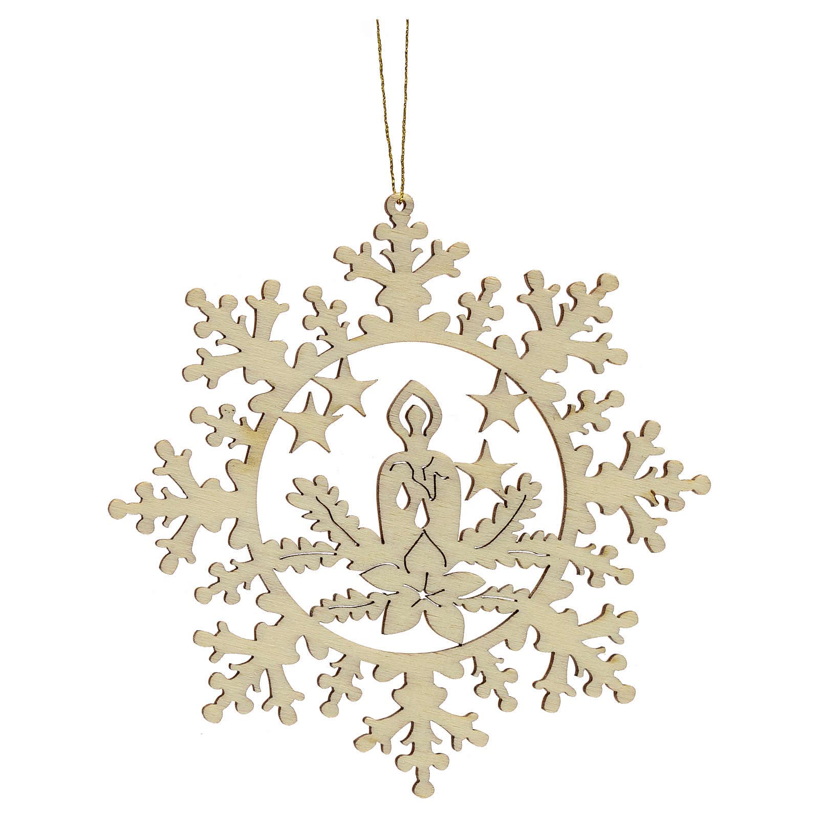 Tree Decoration, Wooden Snowflake with Candle, 9 cm (3.55 inc.)