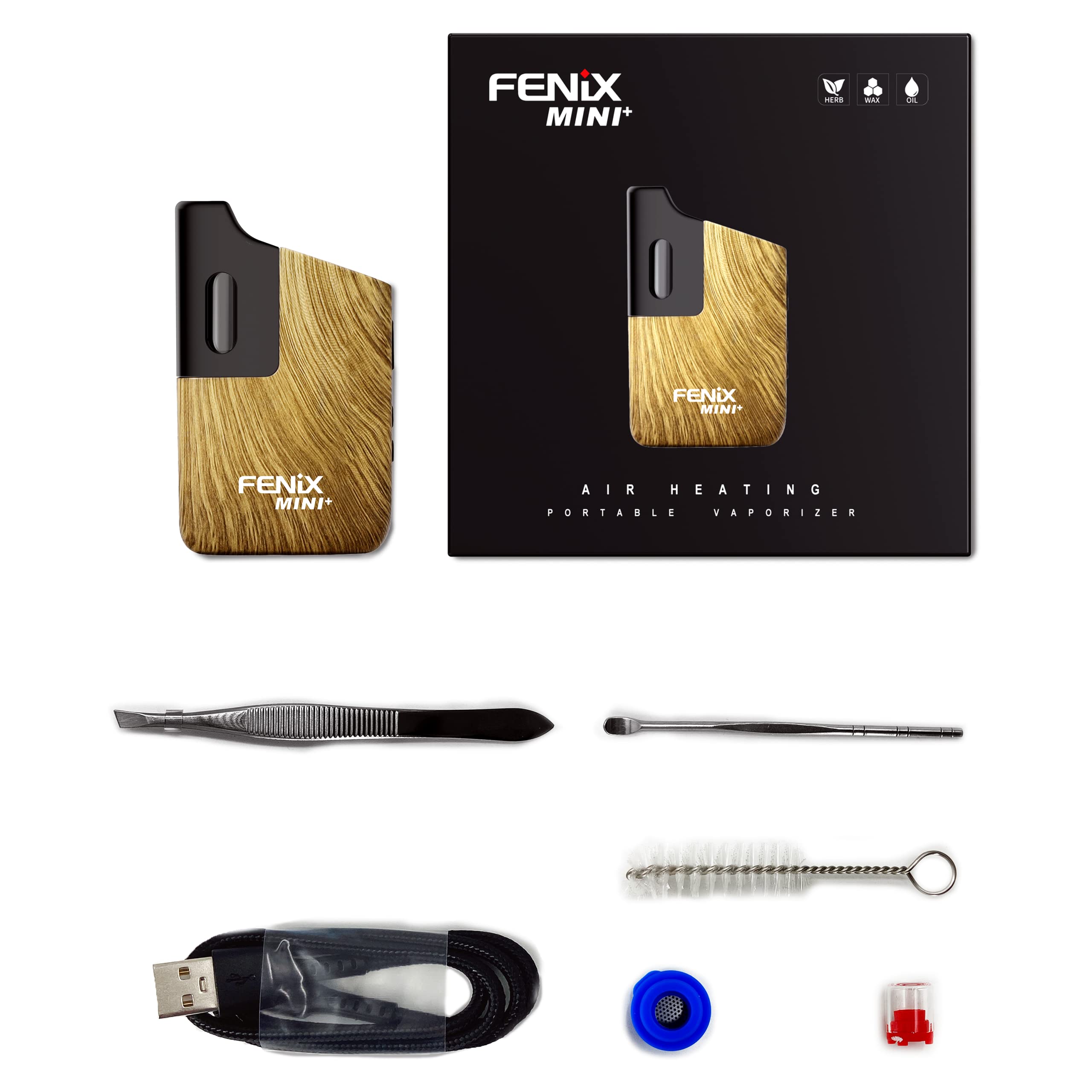 WOLKENKRAFT FENiX Mini Plus Vaporizzatore | Ultimo modello con USB-C | per erbe e estratti | Convezione efficiente *WOOD* FENiX Mini+