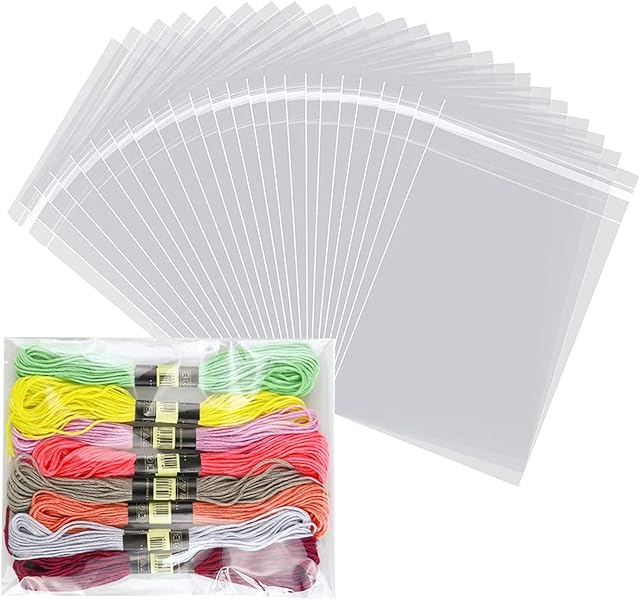 100PCS Clear Cellophane Bags 6 x 9 Inches, Self Sealing Cello Treat Bags RFWIN Adhesive Bakery Bag for Photo A5-A10 Cards, Sweet Popcorns Candy Cookies, Valentine Chocolates Lollipops