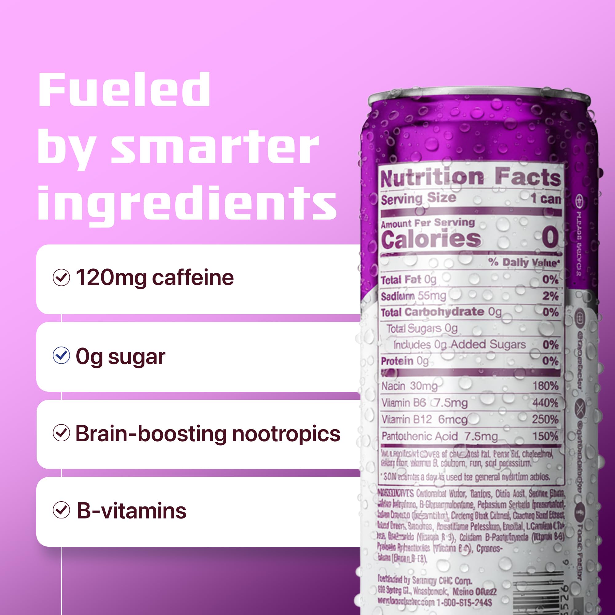 Focus Factor Energy Drink - 12 x 355ml Cans (Rainbow Shaved Ice Flavor) - with Focus + Energy - Lightly Carbonated, Sugar Free, Low Calorie with Vitamin B6 & Vitamin B12