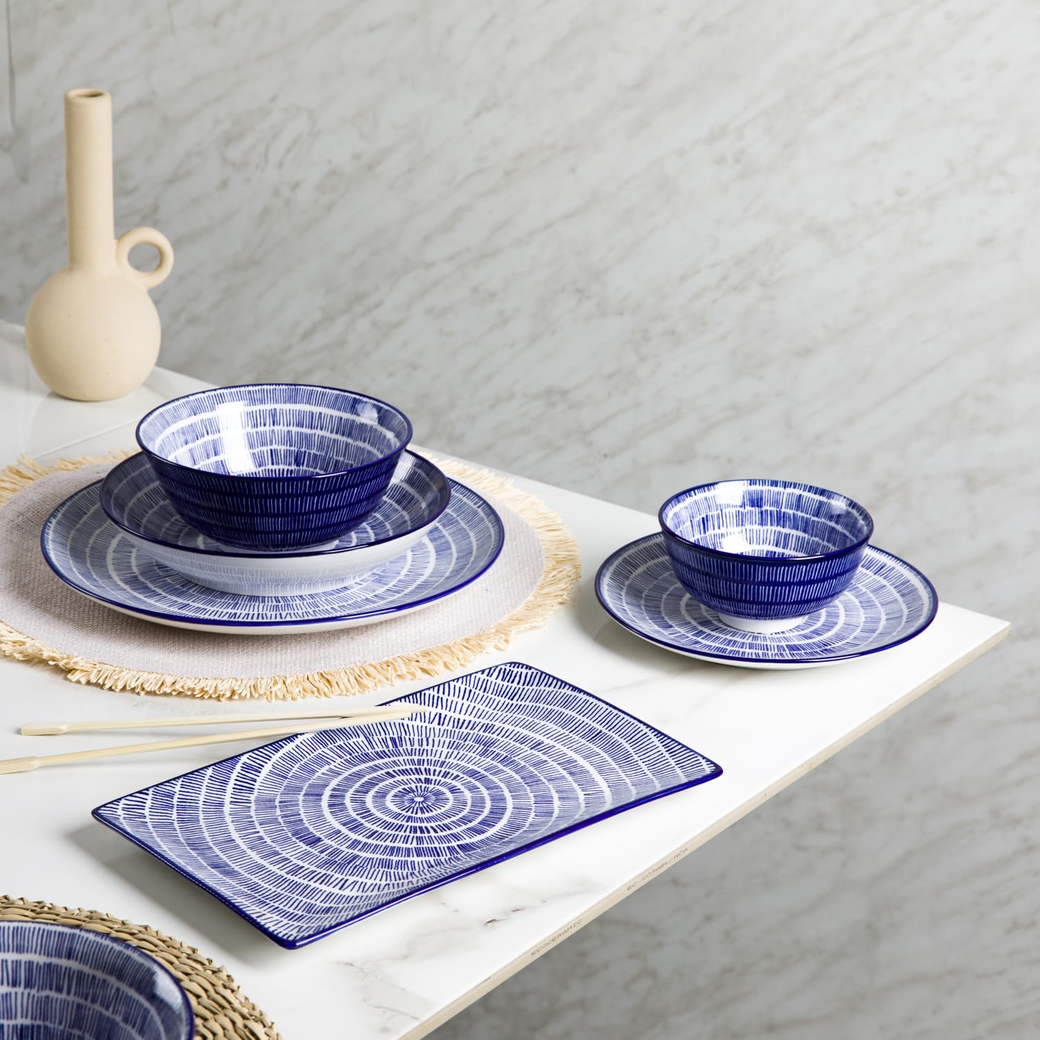 Genérico Juego de 4 platos hondos Hanami, 20 cm, azul, decoración B