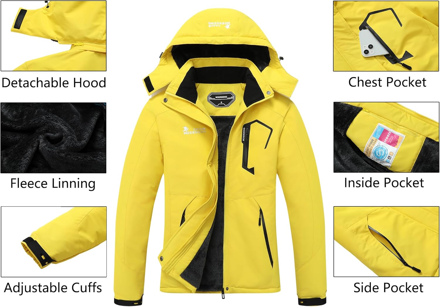 MOERDENG Women's Waterproof Ski Jacket Warm Winter Snow Coat Mountain Windbreaker Hooded Raincoat Jacket - Image 4