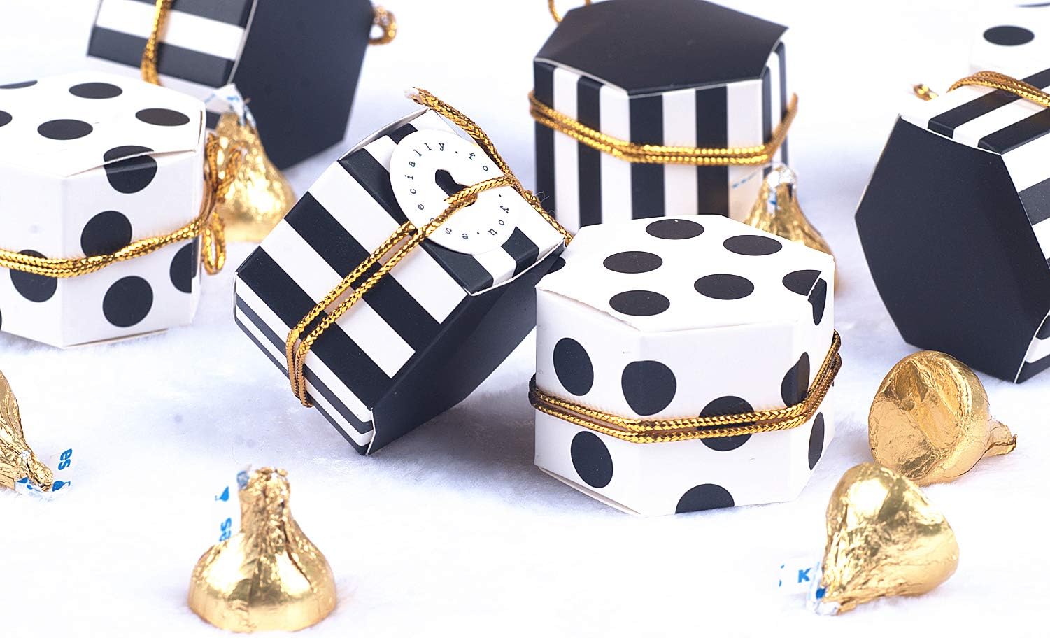 Aimto Black and White Favor Boxes Treat Boxes Party Candy Boxes With Tags And Rope - 2"x 2"x 1"-50Pcs