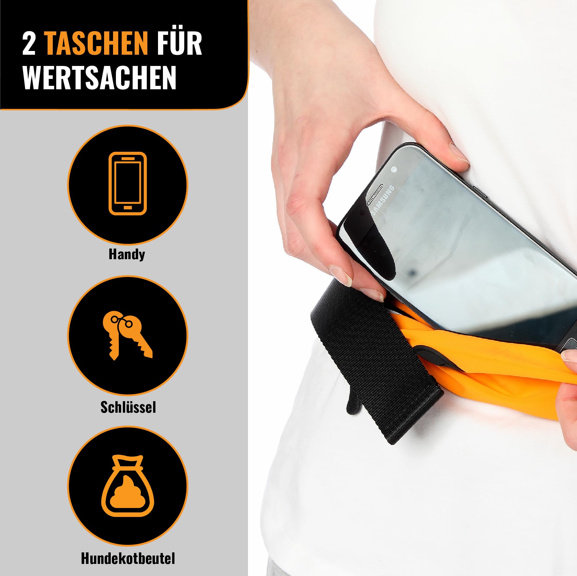 Barkswell Joggingleine Hunde mit Bauchgurt zum Laufen, Joggen, Wandern - Bauchgurt Hundeleine mit 2 Taschen für Wertsachen. - Freihandleine Hund für Grosse und Mittelgroße Hund