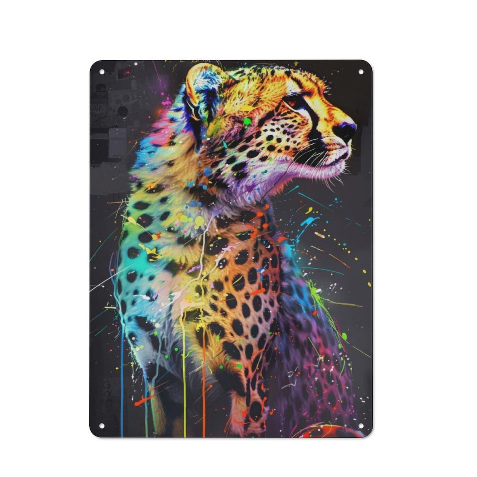 Cheetah Popart Painting Printed Metal Sign 40x30cm for Studio Or Craft Room, A New Home Present for Creative-space Collectors
